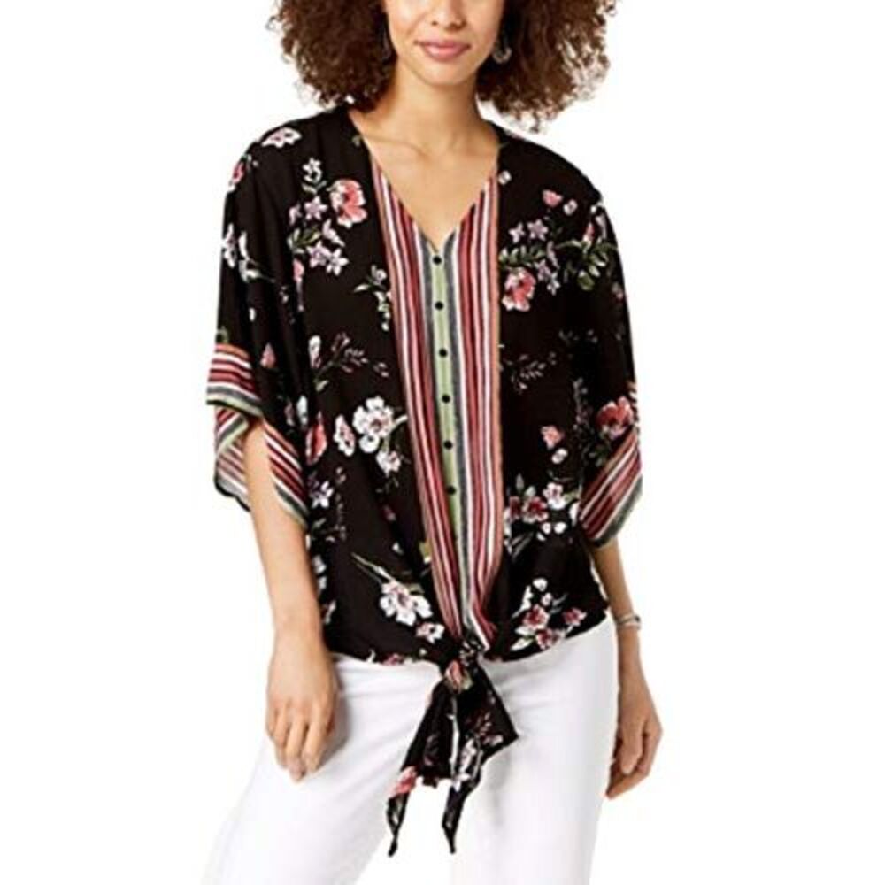 Style & Co Printed Tie Front Shirt